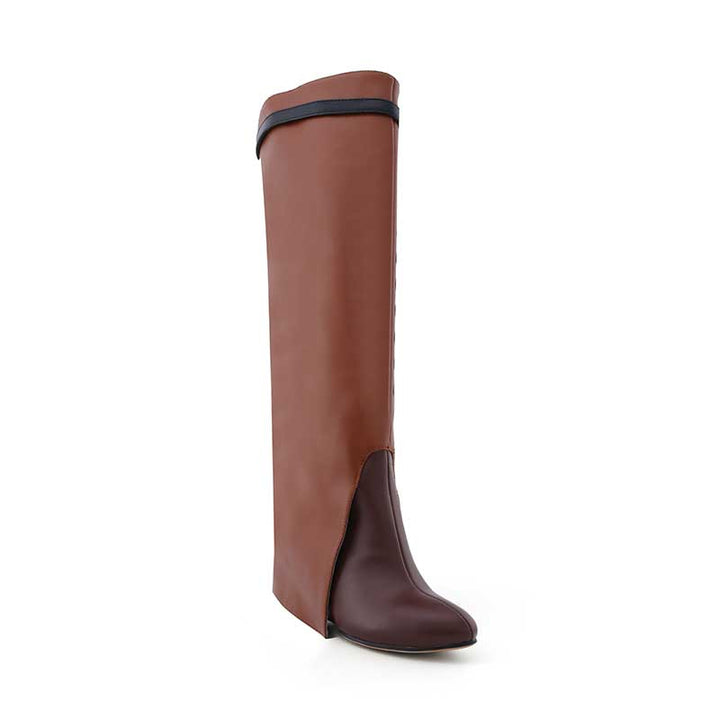 QAMRA Leather Wedged Heel Knee High Boots - ithelabel.com