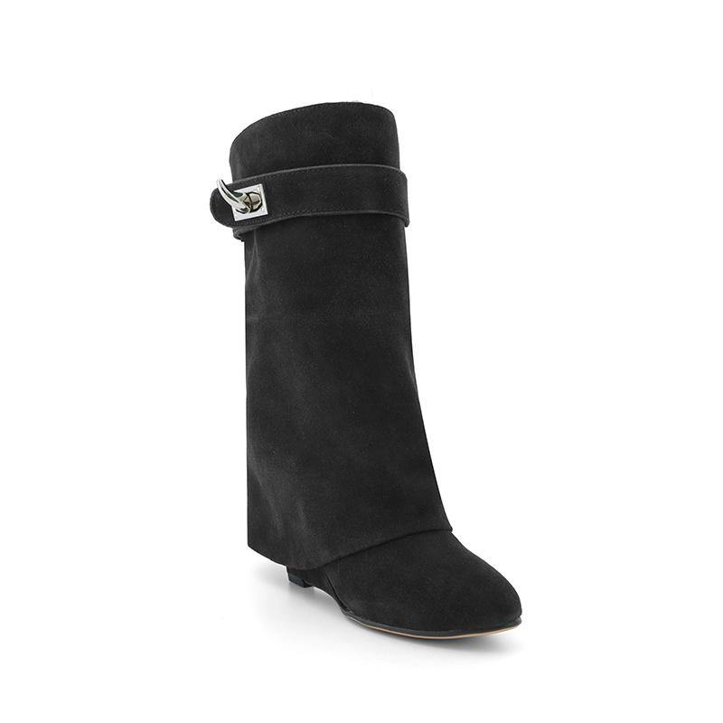 QAMRA Suede Wedged Heel Ankle Boots - ithelabel.com