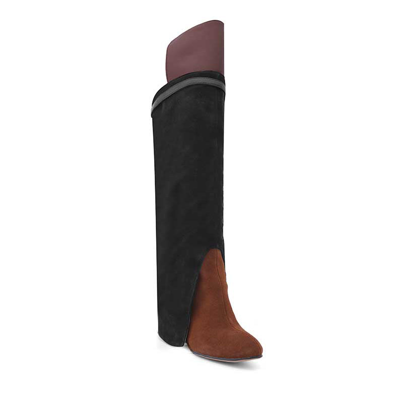 QAMRA Suede Wedged Heel Knee High Boots - ithelabel.com