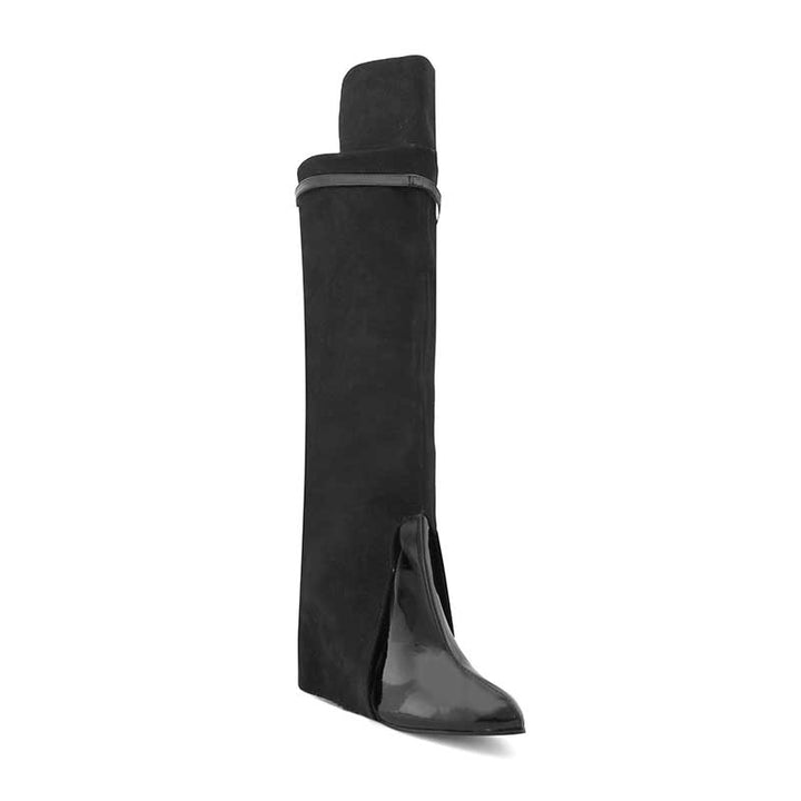 QAMRA Suede Wedged Heel Knee High Boots - ithelabel.com