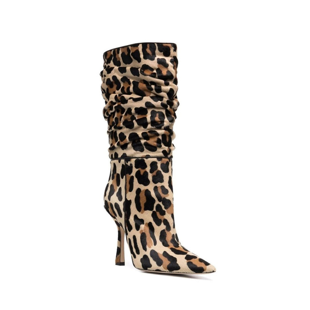 QITEN Stiletto Heel Printed Slouchy Ankle Boots