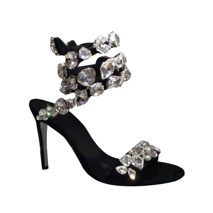 RADUI Diamante Wrap Mid Heel Sandals - 8cm