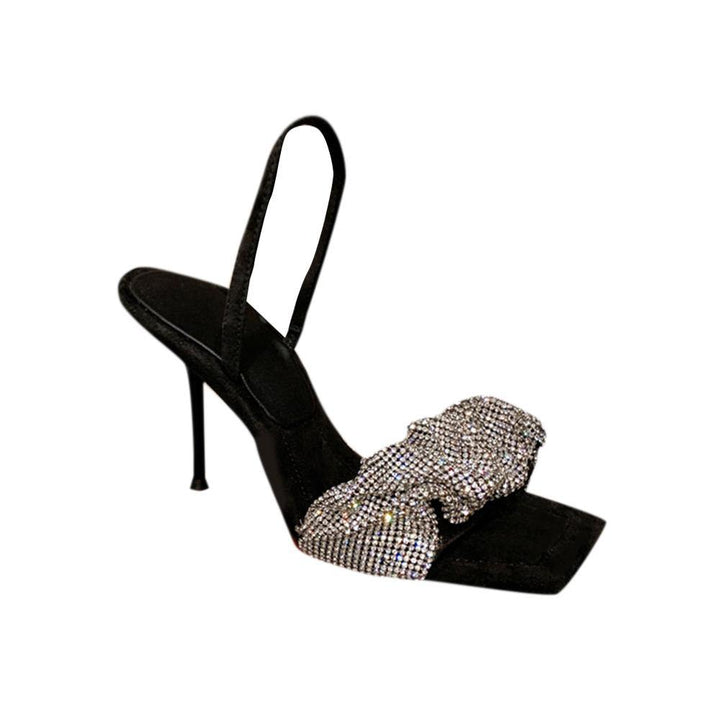 RAFIA Diamante Mid Heel Sandals - 7cm - ithelabel.com
