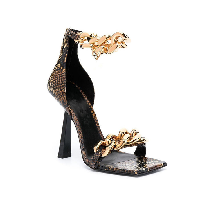 RAGIE Printed Ankle Chain Leather High Heel Sandals