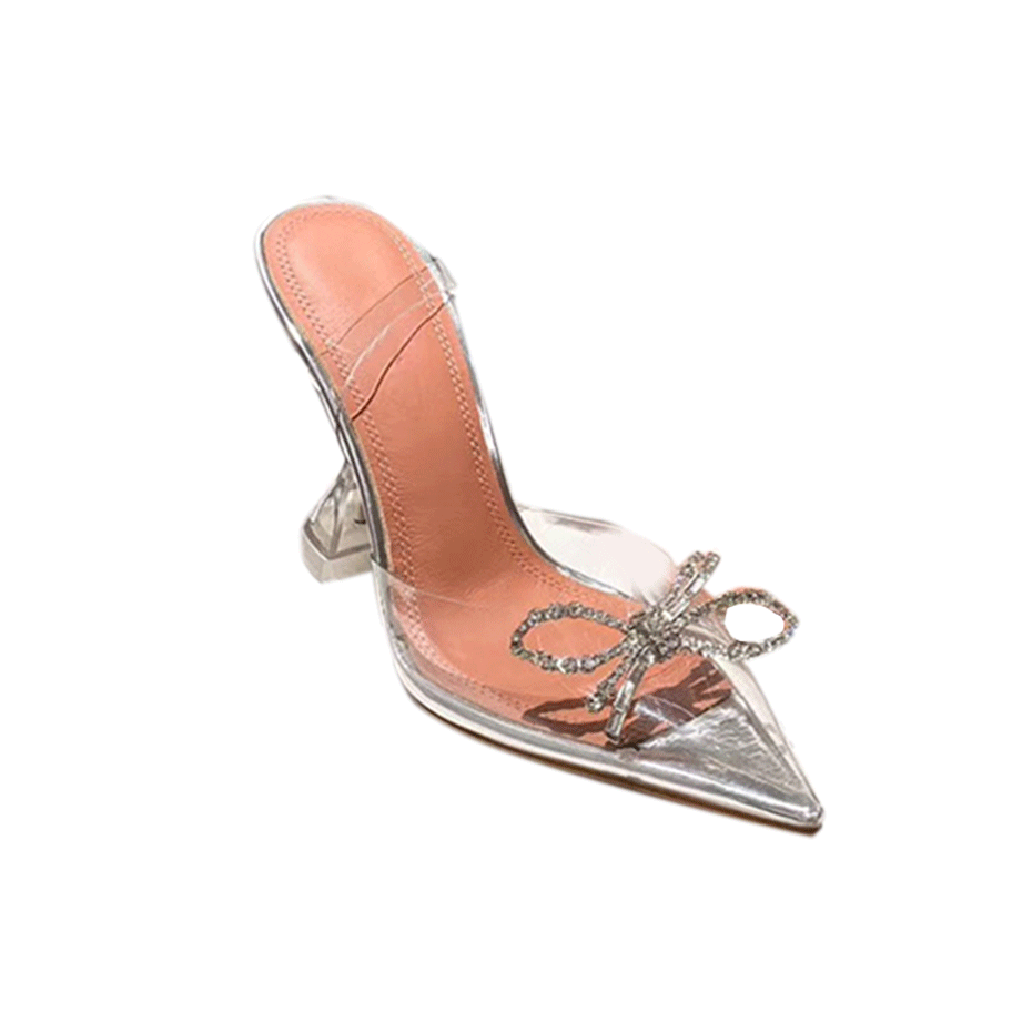 RIENE Diamante Bow PVC High Heel Naked Sandals - 9cm - ithelabel.com