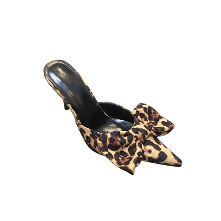 RIETA Printed Bow Embellished Suede Mules Sandals - 7cm - ithelabel.com