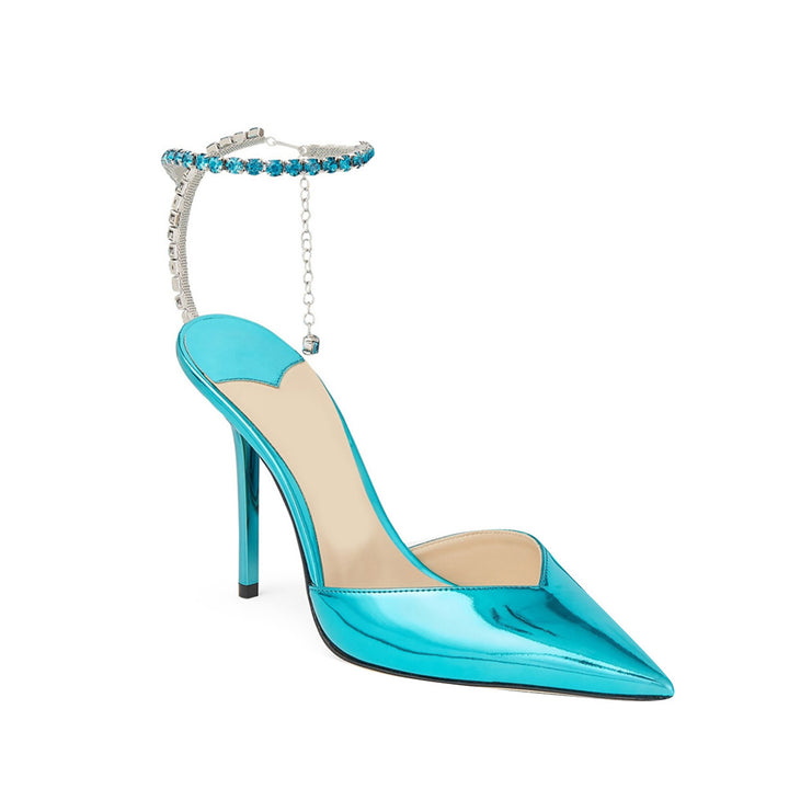 RISIA Ankle Diamante Patent Leather High Heel Sandals - 10cm