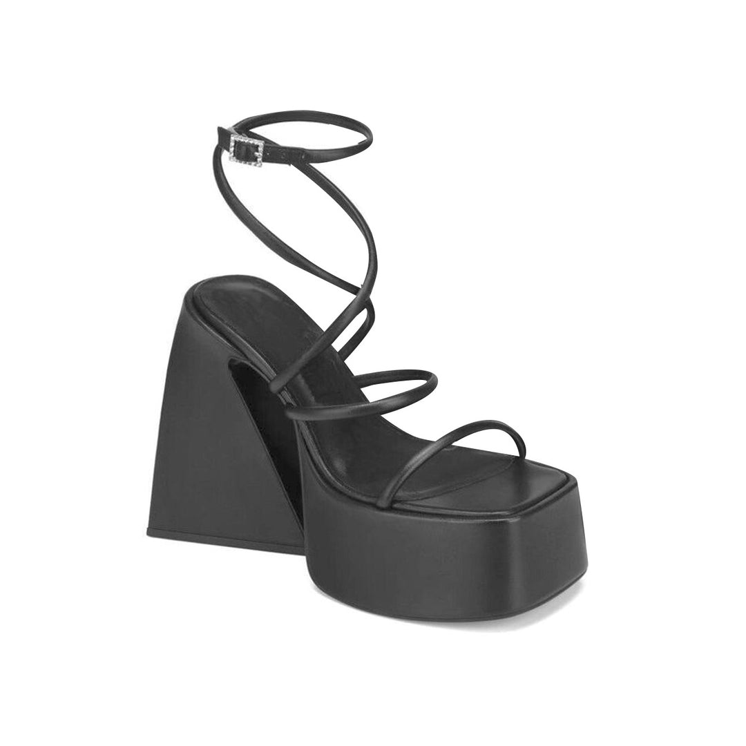 SNIRA Ankle Strap Block Heel Platform Sandals