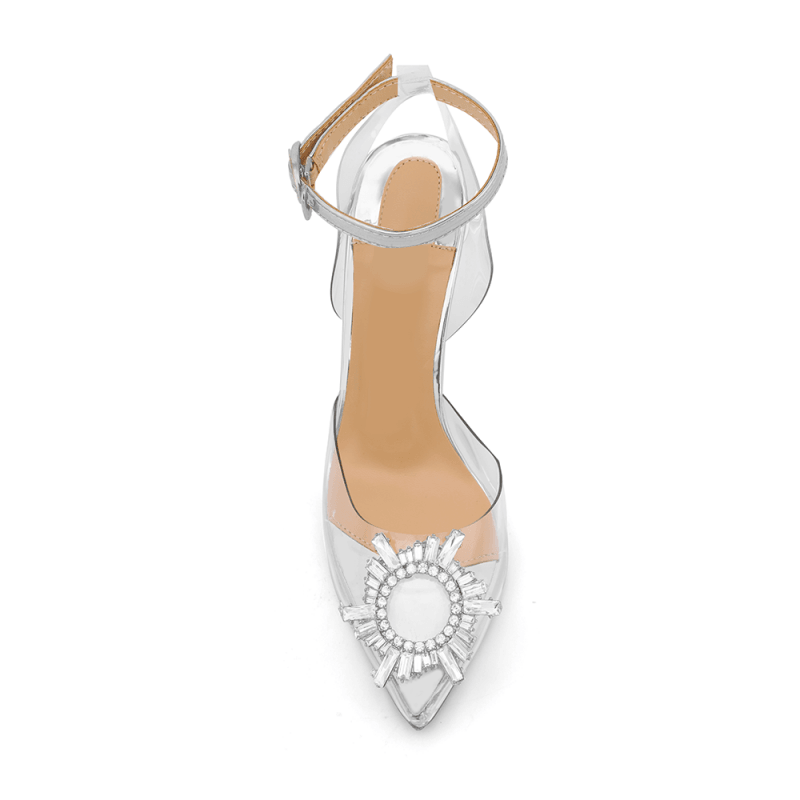 VATOE Diamante Transparent PVC High Heel Naked Sandals - 10cm - ithelabel.com