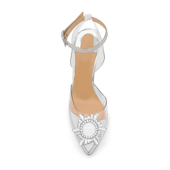 VATOE Diamante Transparent PVC High Heel Naked Sandals - 10cm - ithelabel.com