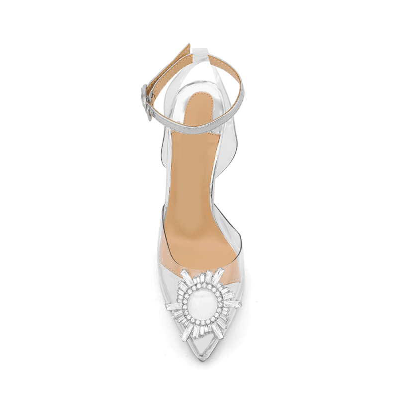 VATOE Diamante Transparent PVC Mid Heel Naked Sandals - 8cm - ithelabel.com