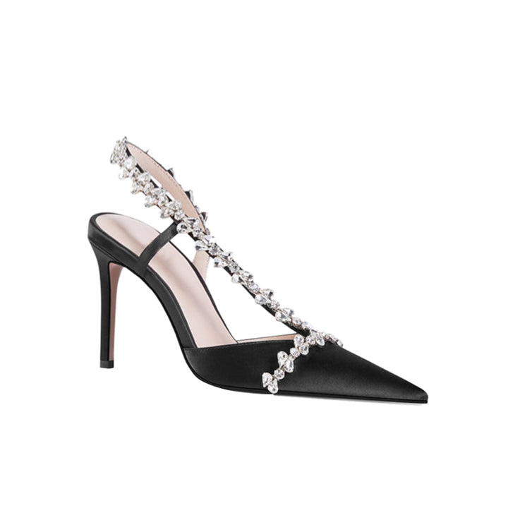 VOITE Diamante Satin Mid Heel Sandals - 8cm - ithelabel.com