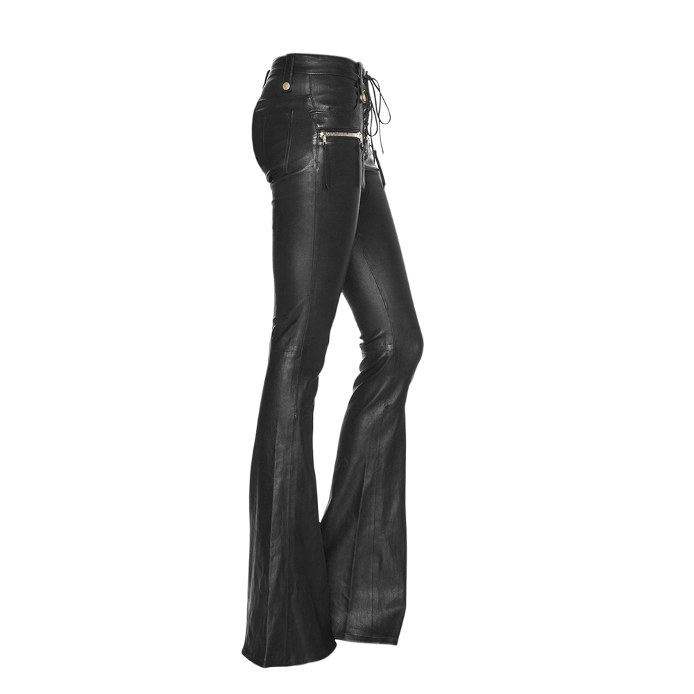 VENNY Lace Up Leather Flared Pants - ithelabel.com