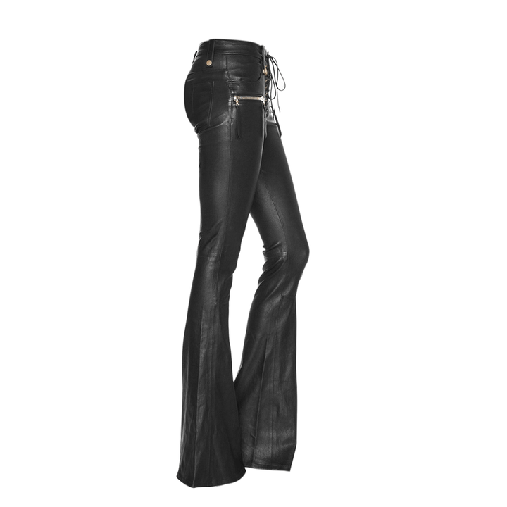 Black VENNY Lace Up Leather Flared Pants | i The Label – I The Label