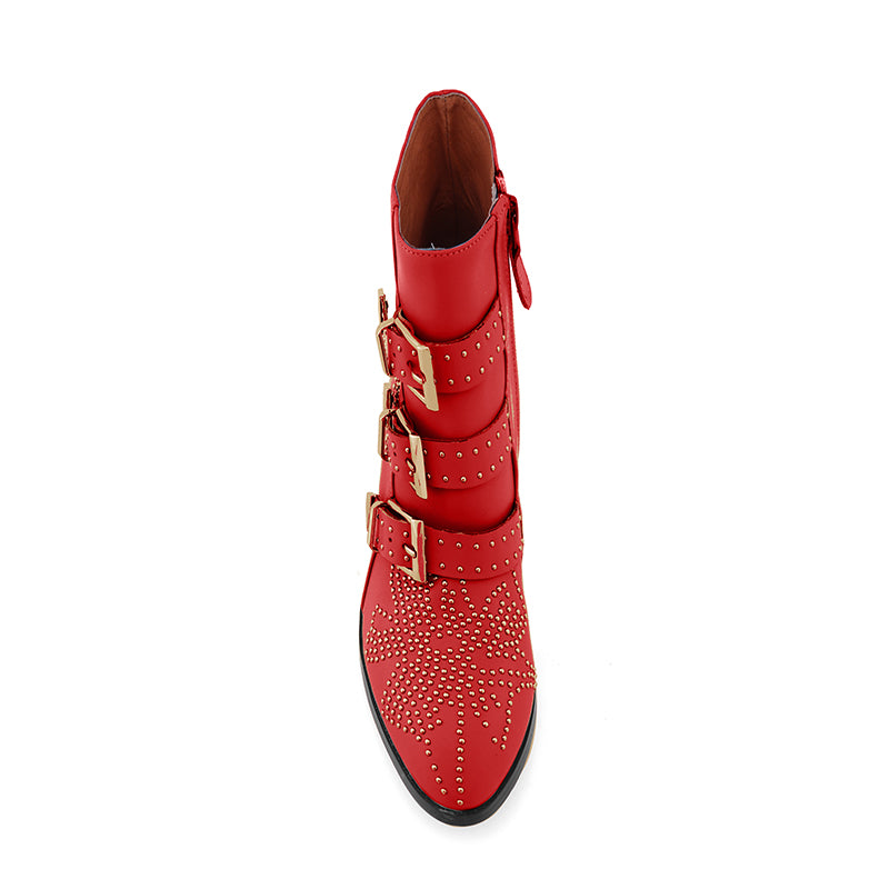 CARMEN Gold Studded Leather Ankle Boots - ithelabel.com
