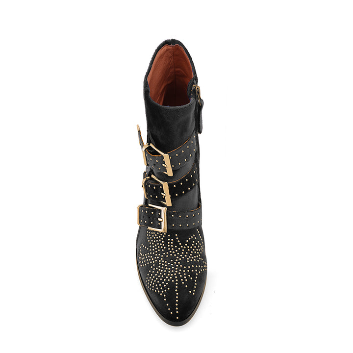 CARMEN Gold Studded Velvet Ankle Boots - ithelabel.com