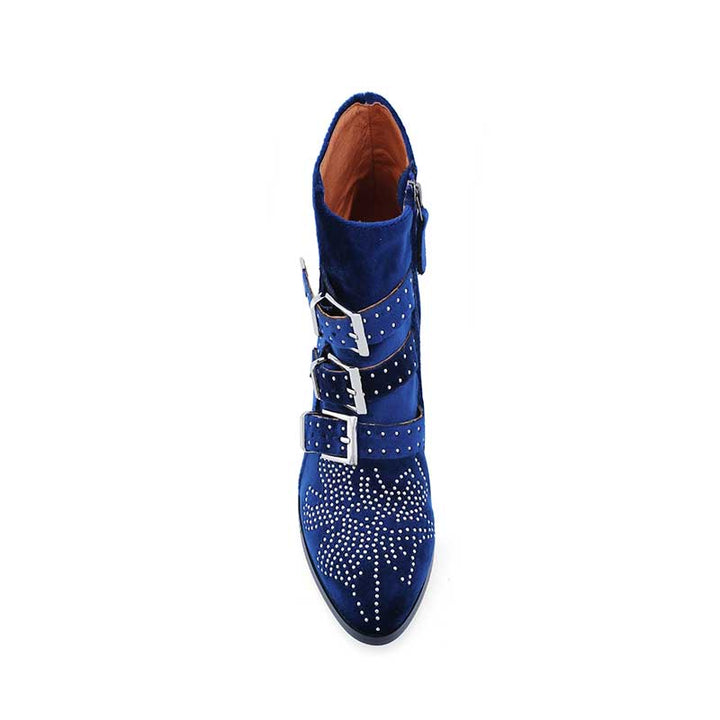 CARMEN Gold Studded Velvet Ankle Boots - ithelabel.com