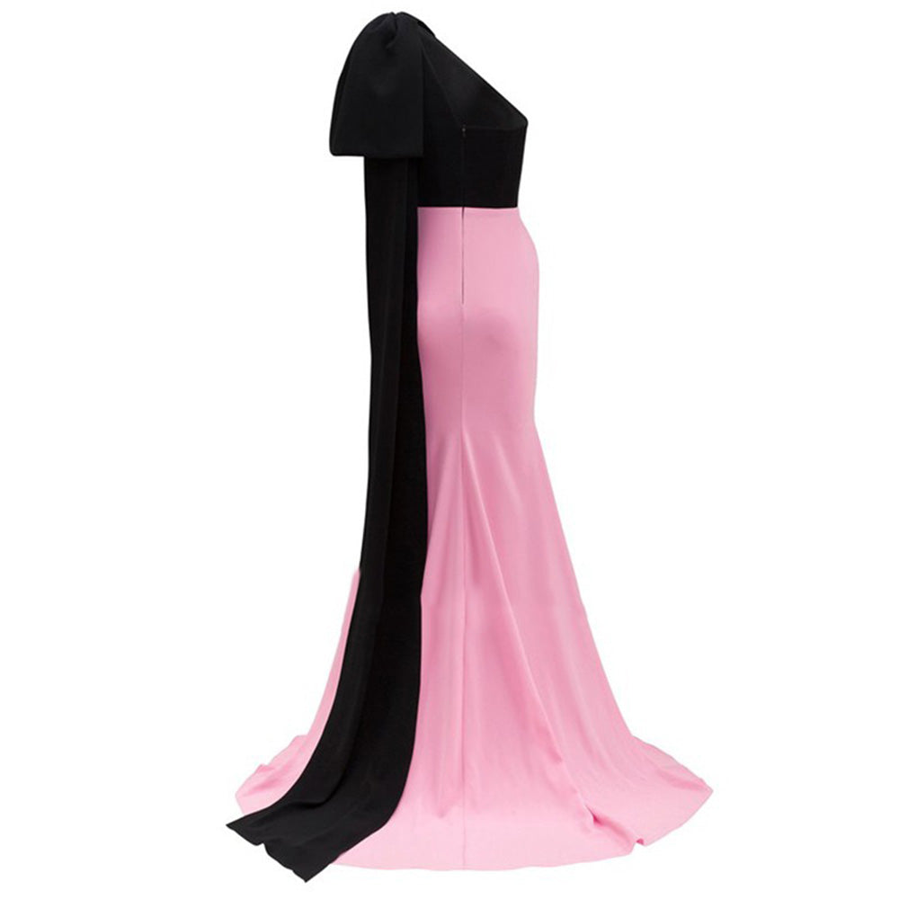 black pink maxi dress Long Sleeve Feather Backless Maxi Dress Black Pink