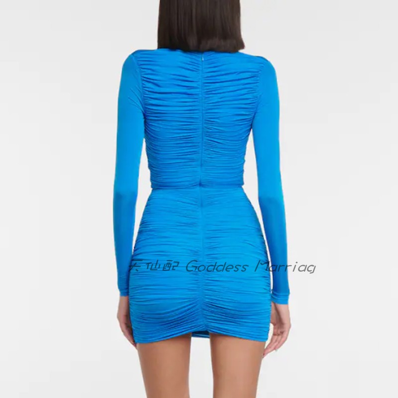 Blue NEROI Cut Out Mini Evening Dress Gown