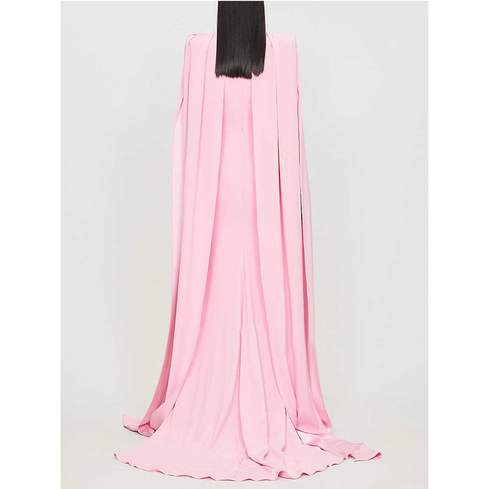 hot pink cape dress Goddiva Chiffon Off The Shoulder Maxi With Cape Sleeves - Hot Pink