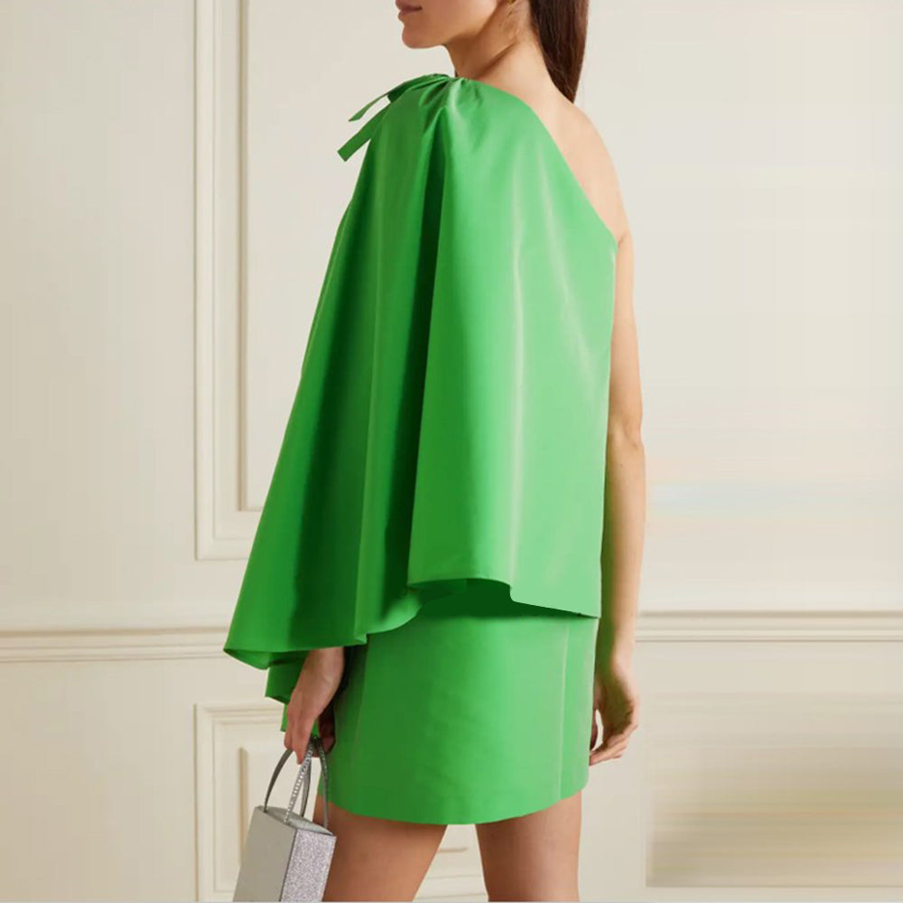 one strap green dress Shimmer Metallic One Shoulder Gown - Green