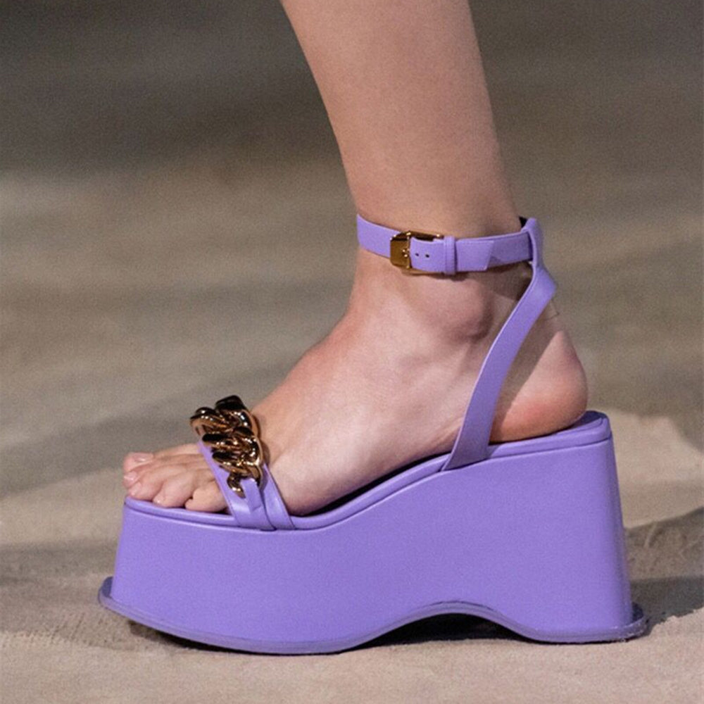 DIGIN Chain Embellished Ankle Strap Platform Sandals