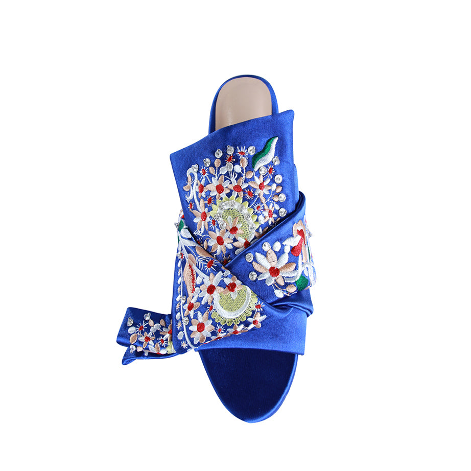 ELIZA Embroidery Knotted Leather Slipper Slides