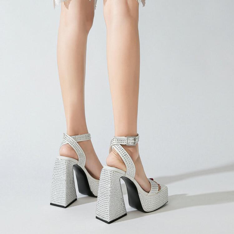 LTS White Diamante Block Heel Shoes in Standard Fit | Long Tall Sally