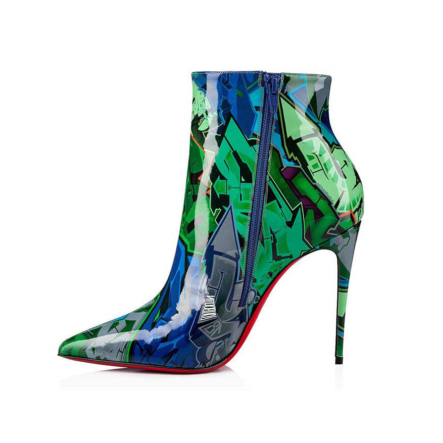 LASMA Printed Patent Leather High Heel Ankle Boots