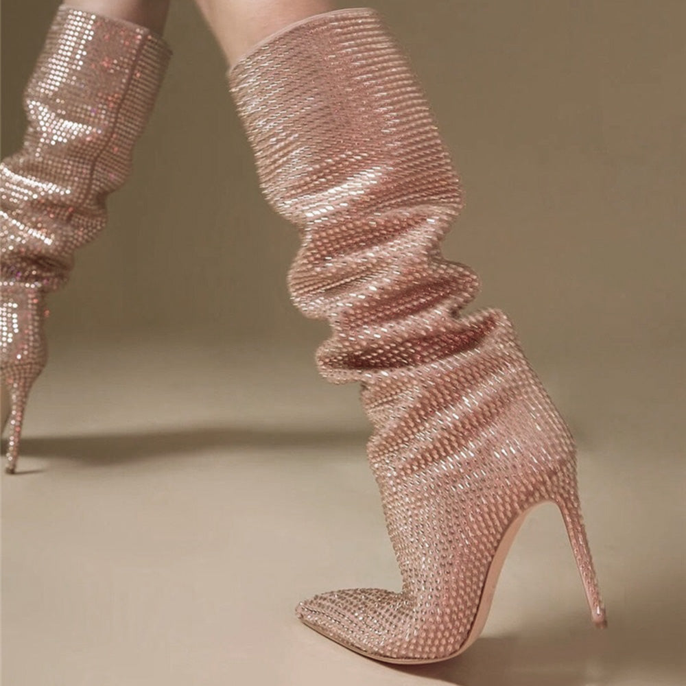 Pink LIRID Diamante Stiletto Heel Knee High Boots i The Label