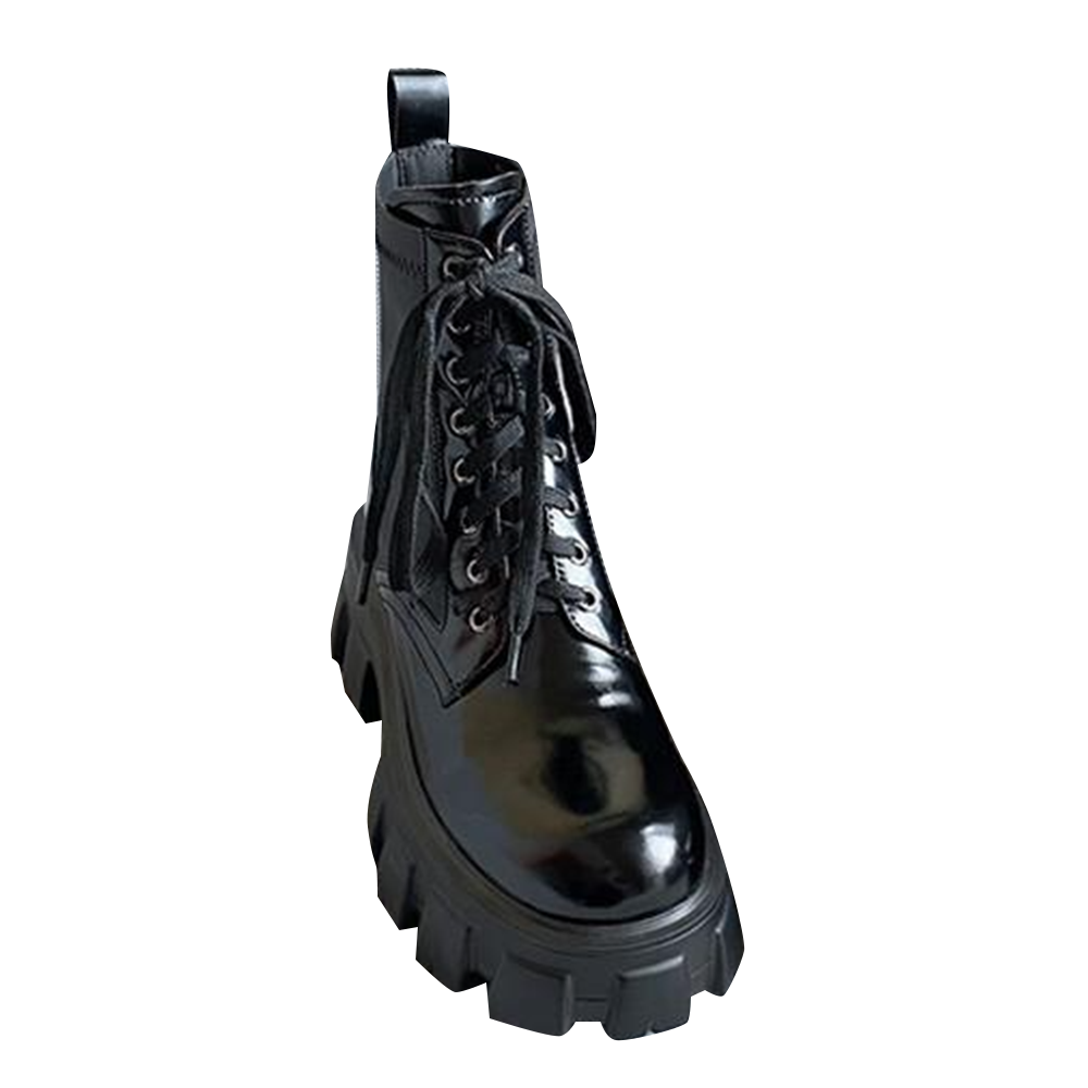 NIOVA Leather Platform Utility Biker Boots With Pockets