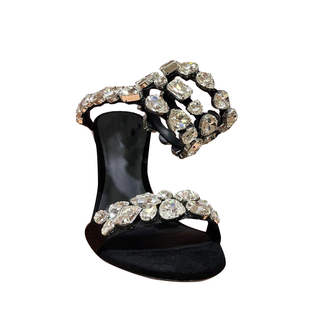 RADUI Diamante Wrap Mid Heel Sandals - 8cm
