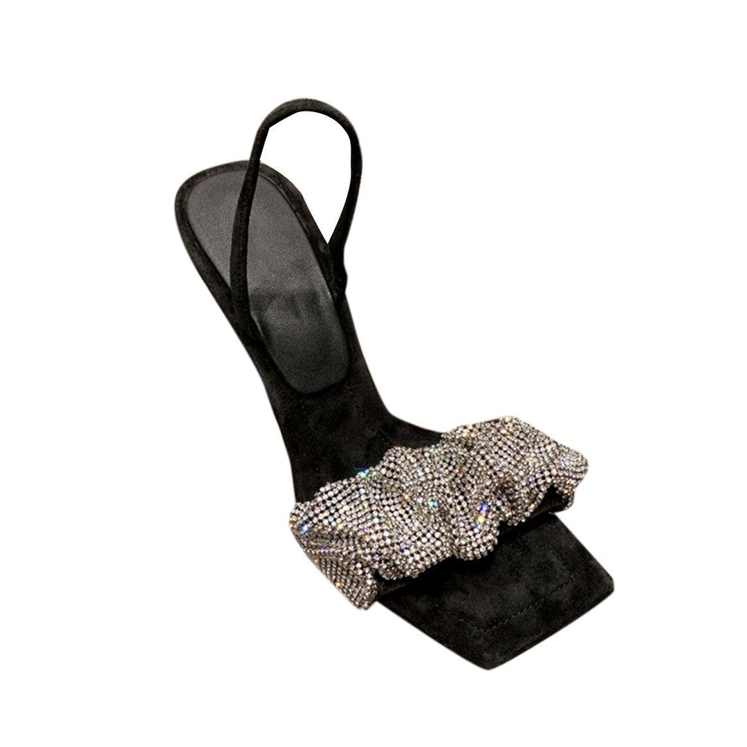 RAFIA Diamante Mid Heel Sandals - 7cm - ithelabel.com