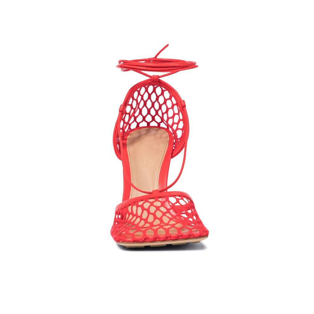 RAHOR Lace Up Fishnet High Heel Sandals - ithelabel.com