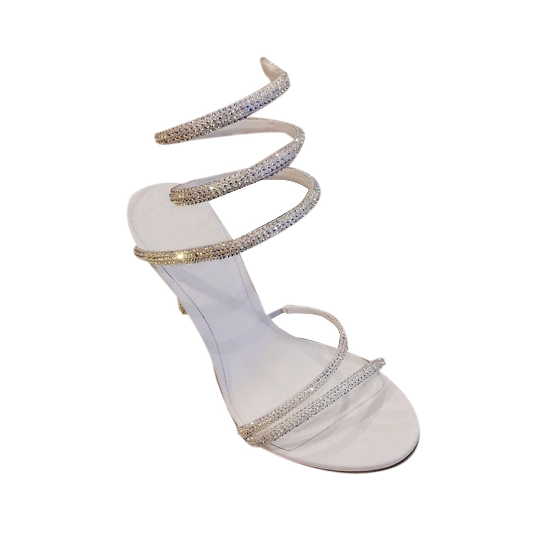 NAVYI Diamante Ankle Wrap High Heel Sandals - 10cm