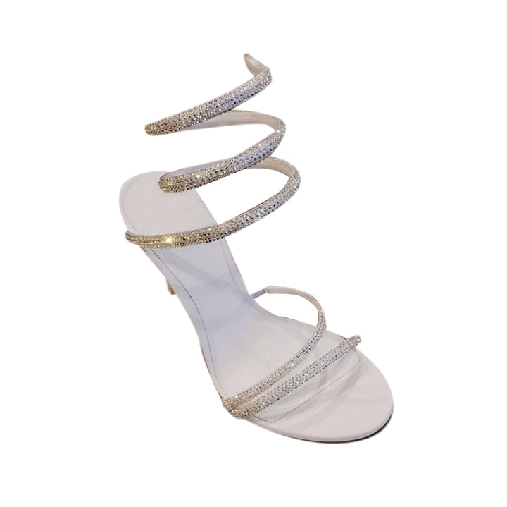 NAVYI Diamante Ankle Wrap Mid Heel Sandals - 8cm