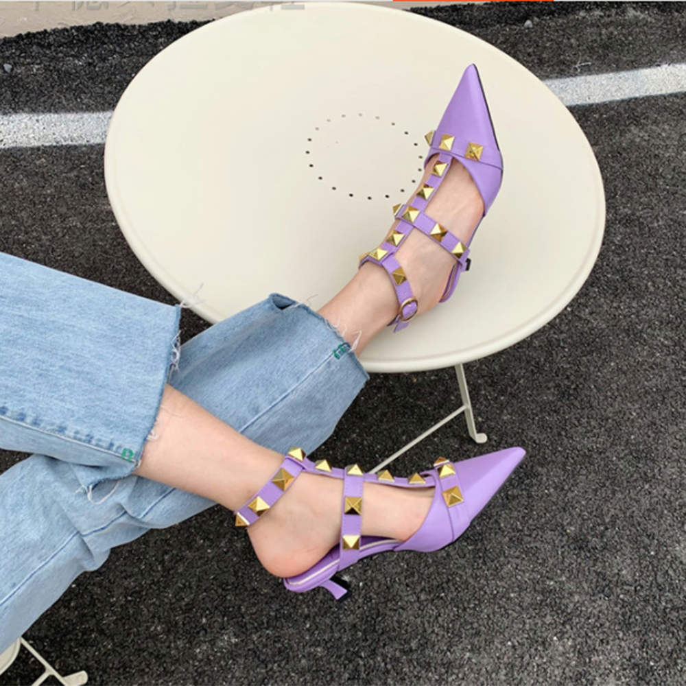 SILUM Studded Ankle Strap Kitten Heel Sandals - 4cm - ithelabel.com