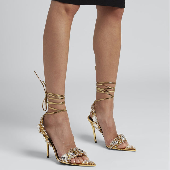 SUEPA Diamante Lace Up High Heel Sandals - 10cm