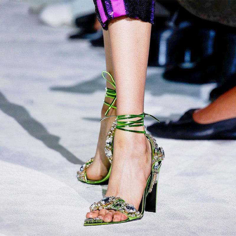SUEPA Diamante Lace Up High Heel Sandals - 10cm