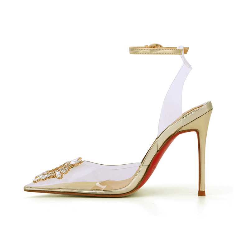 VATOE Diamante Transparent PVC High Heel Naked Sandals - 10cm - ithelabel.com