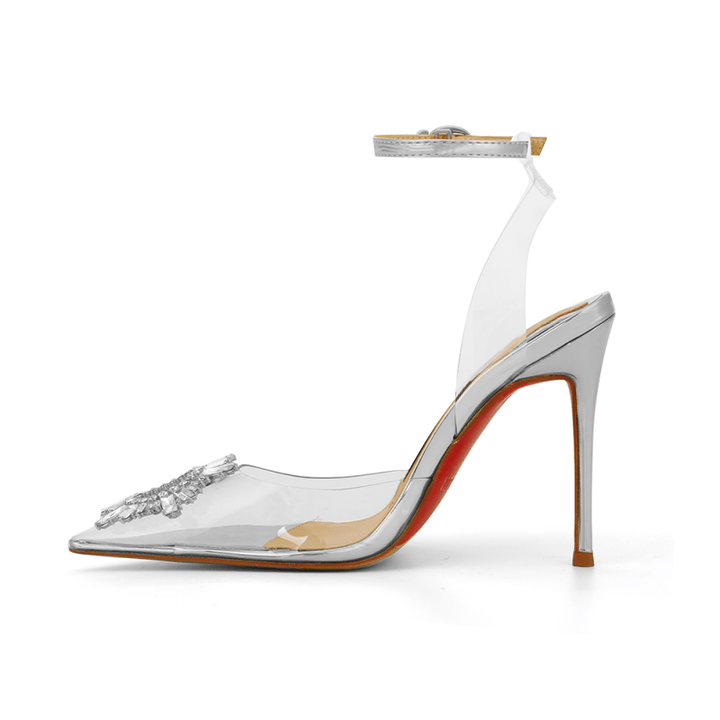 VATOE Diamante Transparent PVC High Heel Naked Sandals - 10cm - ithelabel.com