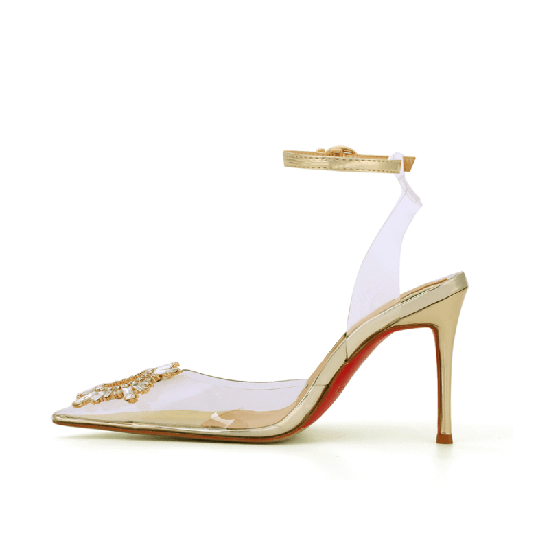 VATOE Diamante Transparent PVC Mid Heel Naked Sandals - 8cm - ithelabel.com