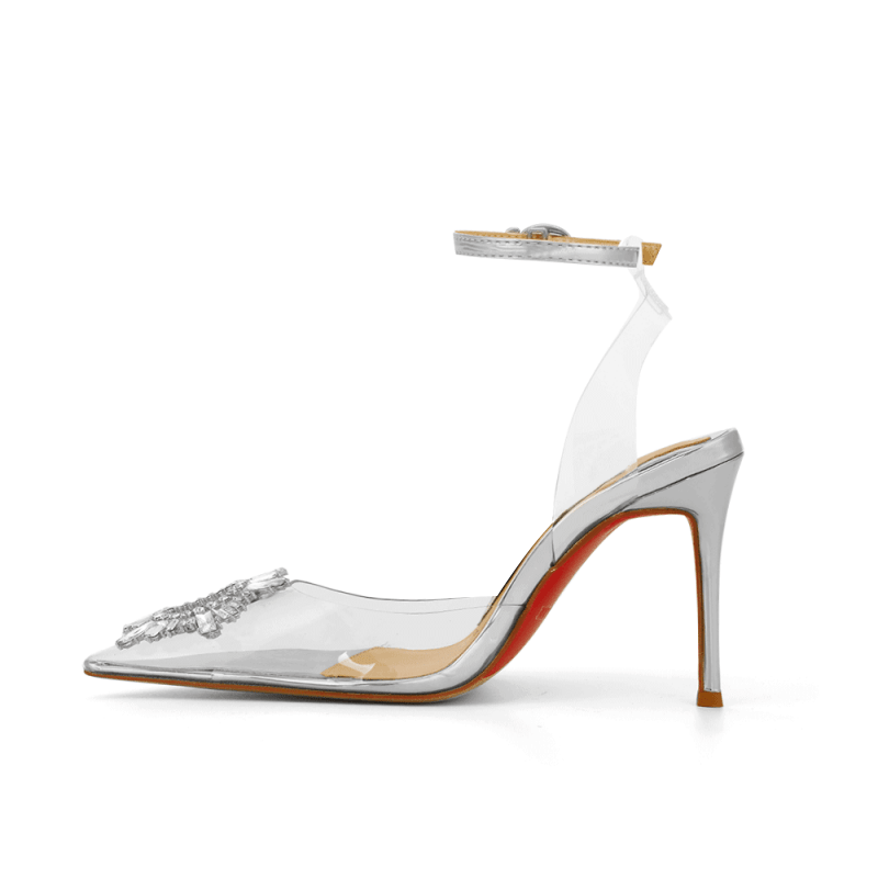 VATOE Diamante Transparent PVC Mid Heel Naked Sandals - 8cm - ithelabel.com