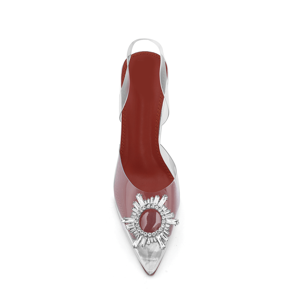 VATOE Diamante Transparent PVC Mid Heel Naked Sandals - 7cm - ithelabel.com