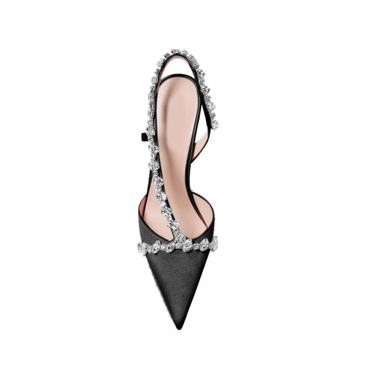 VOITE Diamante Satin Mid Heel Sandals - 8cm - ithelabel.com