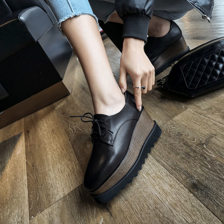 WEMER Lace Up Leather Oxford Platform Sneakers - ithelabel.com