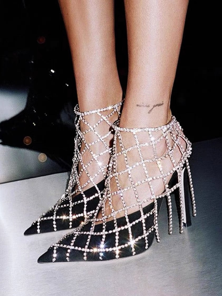 XENAL Diamante Fringed High Heel Sandals - 9cm