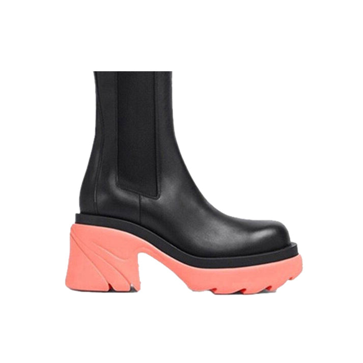 RAGEI Block Heel Leather Knee High Boots