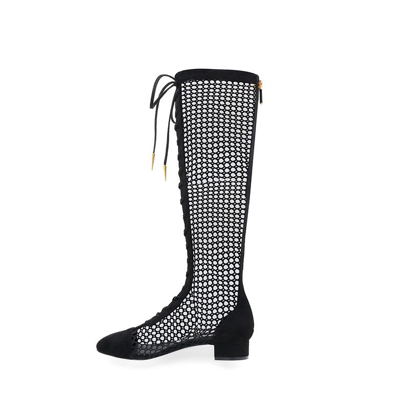 CHOLE Lace Up Knee High Mesh Summer Boots - ithelabel.com