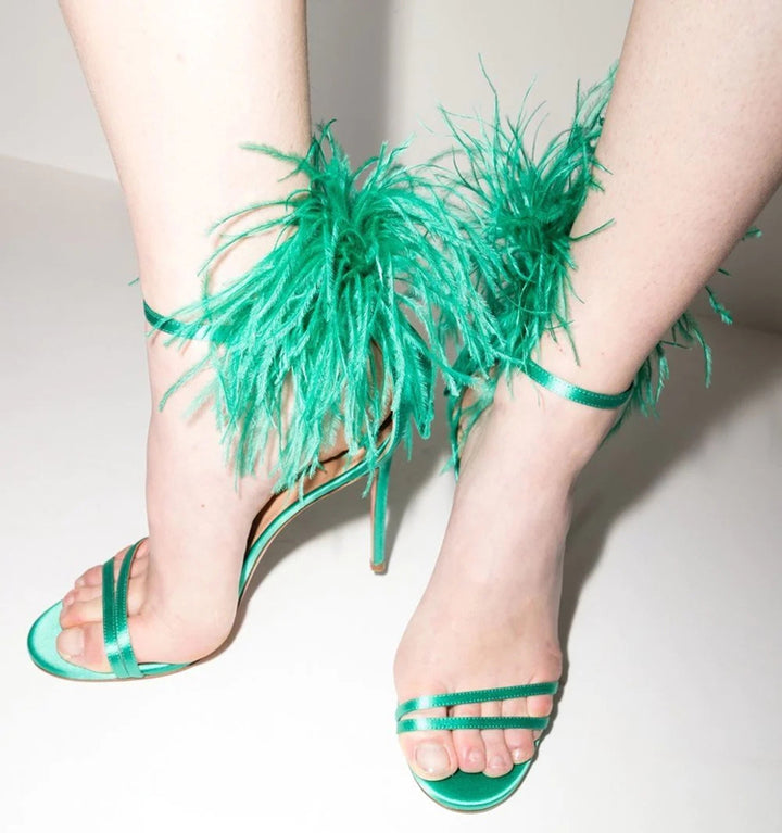 DEARI Feather High Heel Sandals - 9.5cm
